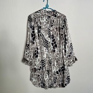 Silk animal print button down tunic